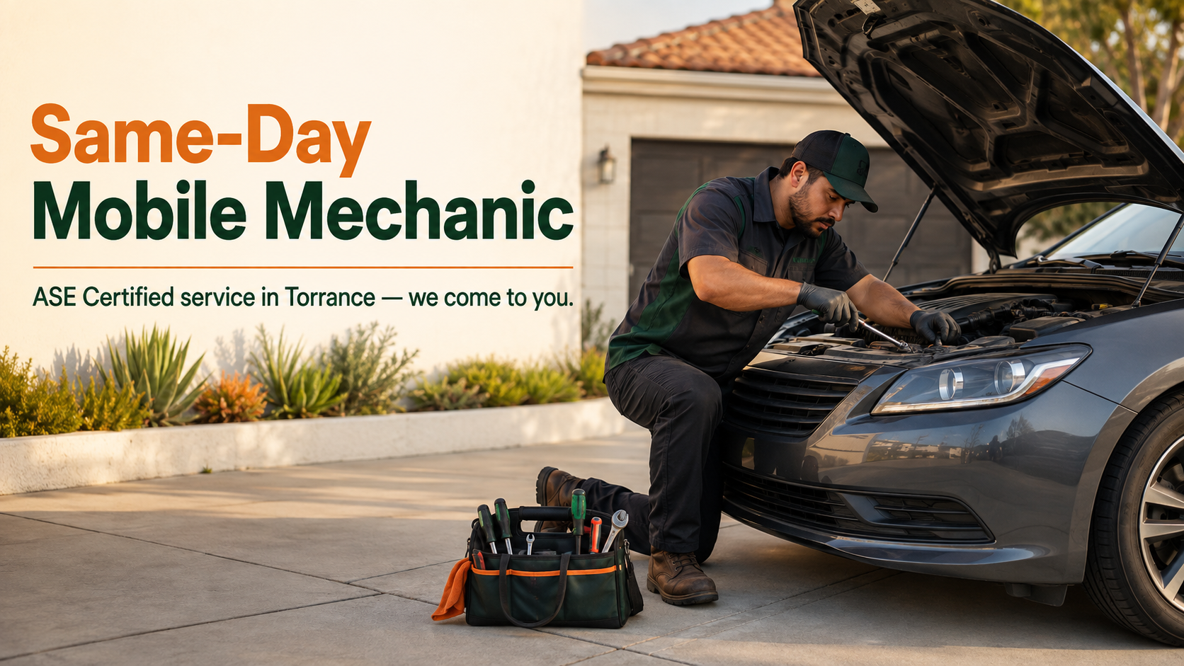 A mobile mechanic servicing a car in the South Bay